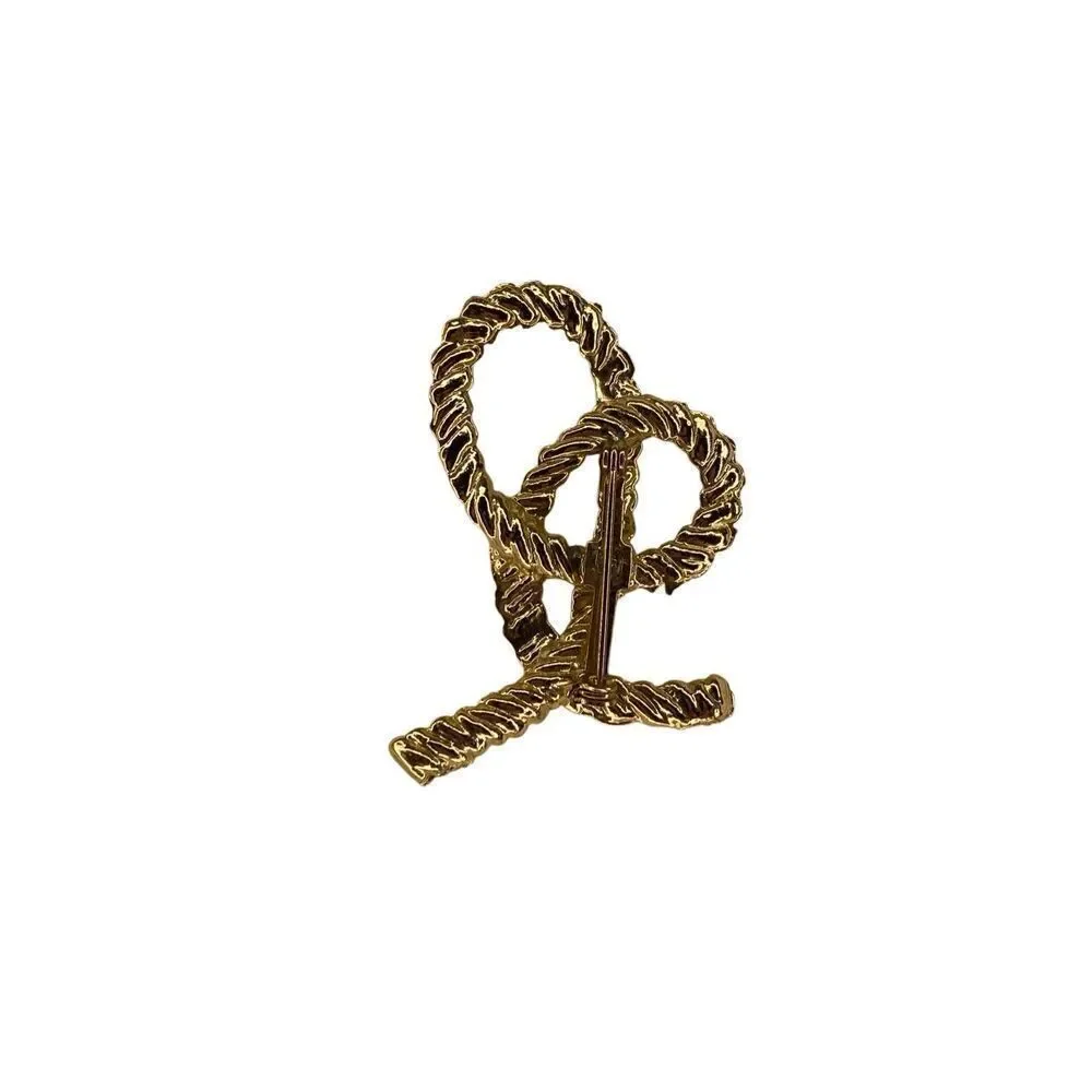 Vintage Gold Tone Twisted Rope Bow Brooch Pin Textured Statement Jewelry Glam